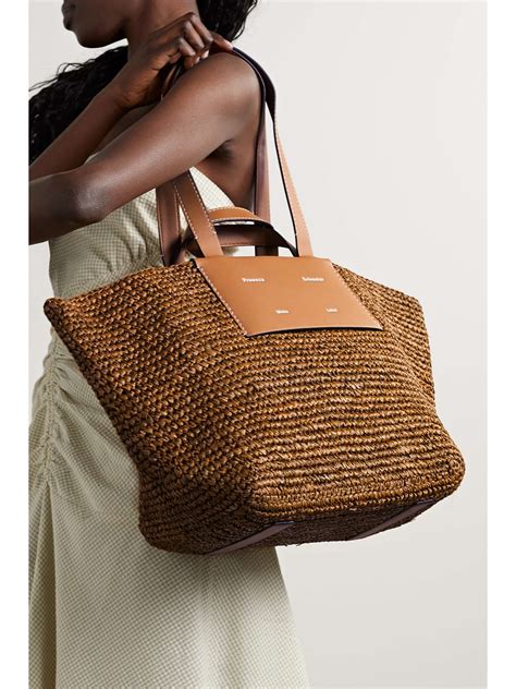 Tan/white Large Raffia And Leather Shopping Bag .